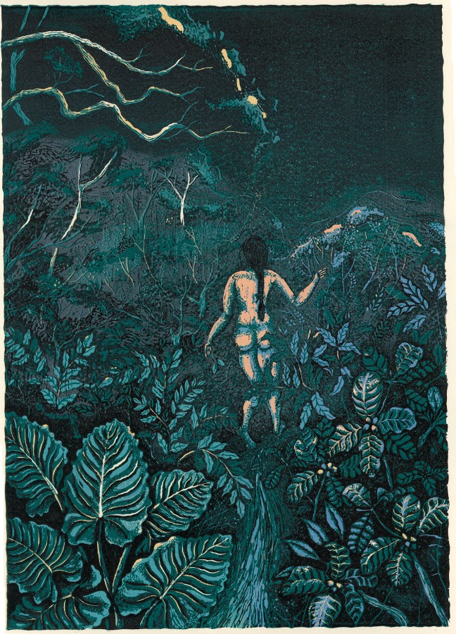 Naked Wandering by Anupa Gardner | Contemporary Linocut print for sale at The Biscuit Factory Newcastle