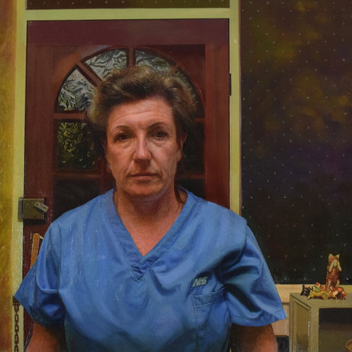 Night Shift by Peter Layzell | Original Figurative portrait of a nurse for sale as part of the New Light Art Prize on display at the Biscuit Factory 