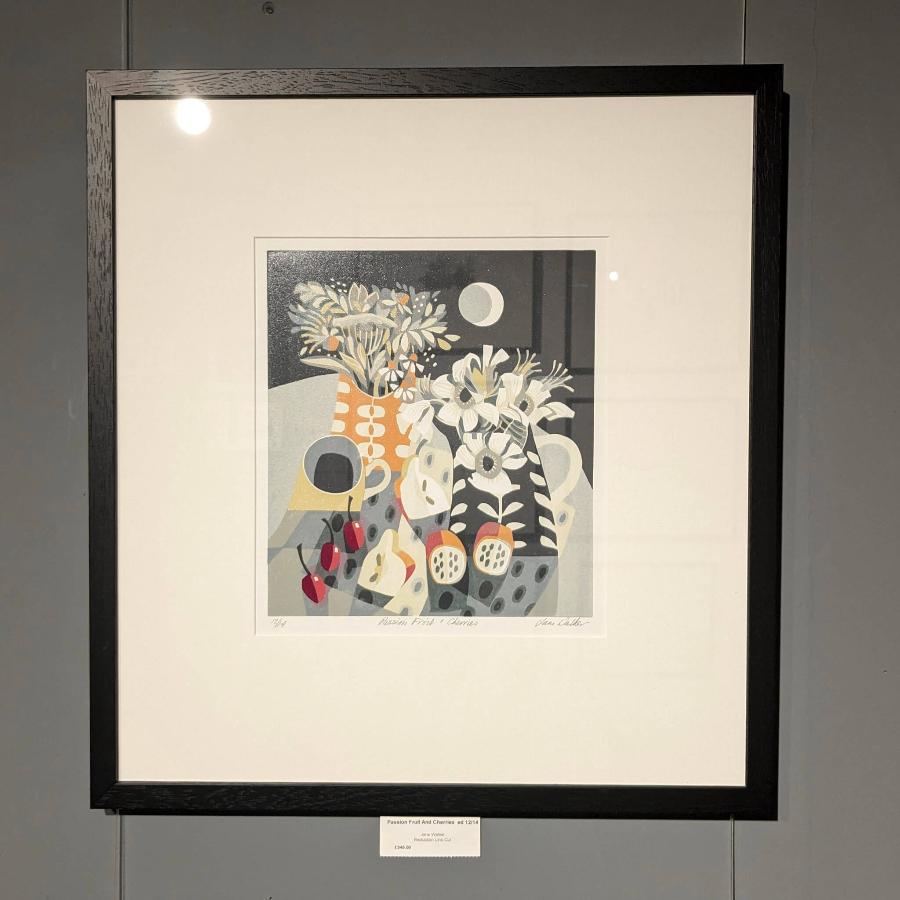 Passion Fruit & Cherries by Jane Walker | Contemporary Print of a Still Life for sale at The Biscuit Factory 