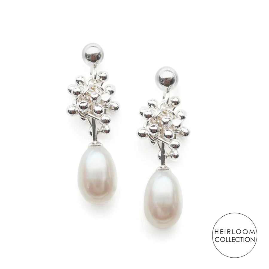 Silver Droplet Pearl Earrings by Yen Jewellery | Contemporary jewellery for sale at The Biscuit Factory Newcastle