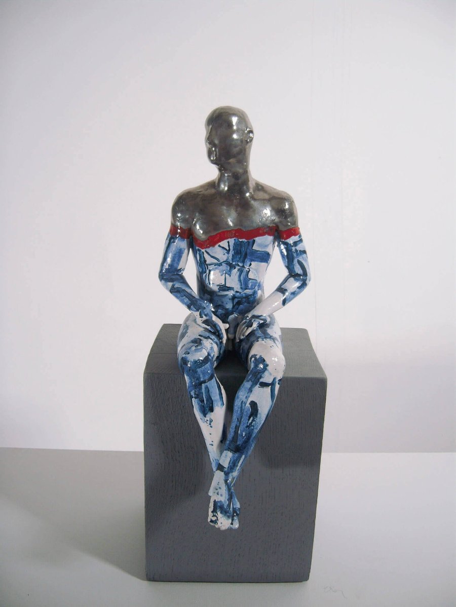 Seated Male Nude by Pierre Williams | Contemporary Ceramic Sculpture for sale at The Biscuit Factory 