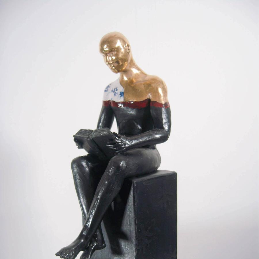 Seated Male on Plinth by Pierre Williams | Original Ceramic Sculpture for sale at The Biscuit Factory 