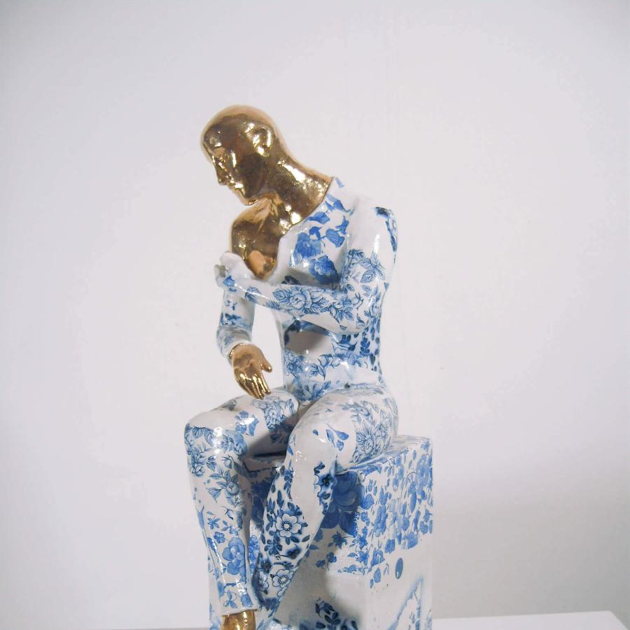 Seated Male on Plinth Precious Series by Pierre Williams | Original handcrafted sculptures for sale at The Biscuit Factory 