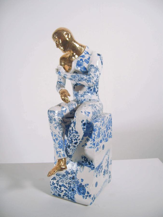 Seated Male on Plinth Precious Series by Pierre Williams | Original handcrafted sculptures for sale at The Biscuit Factory 