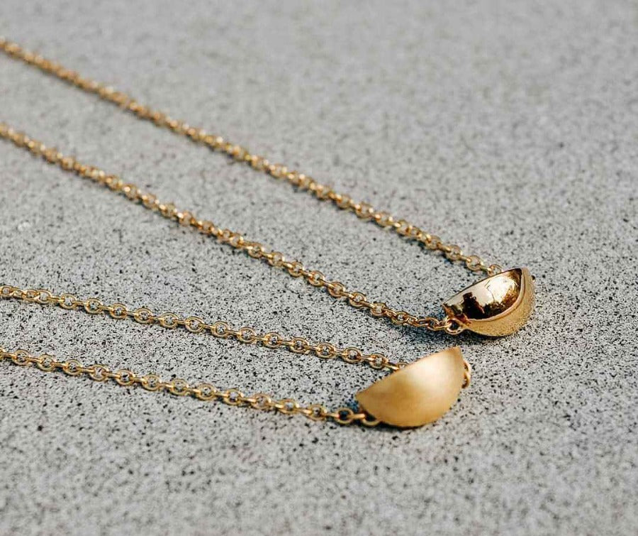 18ct Gold Vermeil Signa Necklace by Caroline Branchu | Contemporary Gold Jewellery for sale at The Biscuit Factory Newcastle