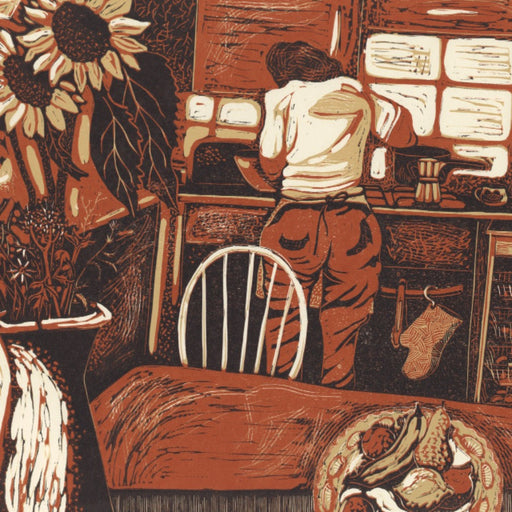 The Kitchen by Anupa Gardner | Contemporary Linocut for sale at The Biscuit Factory 