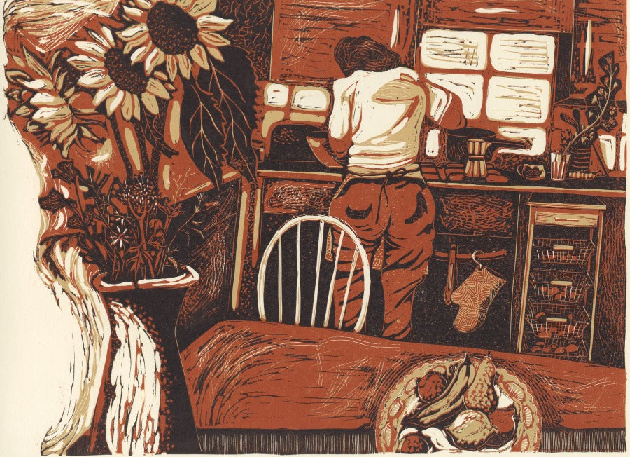 The Kitchen by Anupa Gardner | Contemporary Linocut for sale at The Biscuit Factory