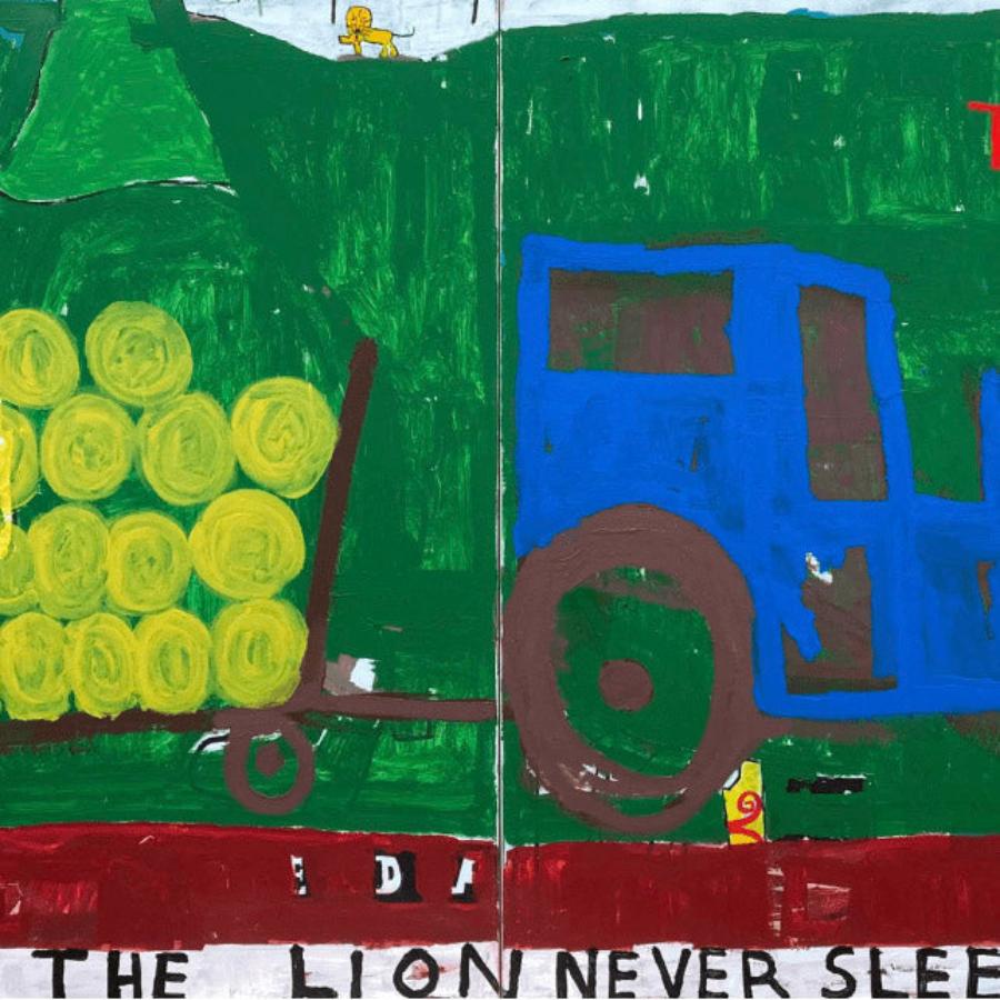 The Lion Never Sleeps by Richard Rainey | Contemporary Painting for sale at The Biscuit Factory Newcastle 