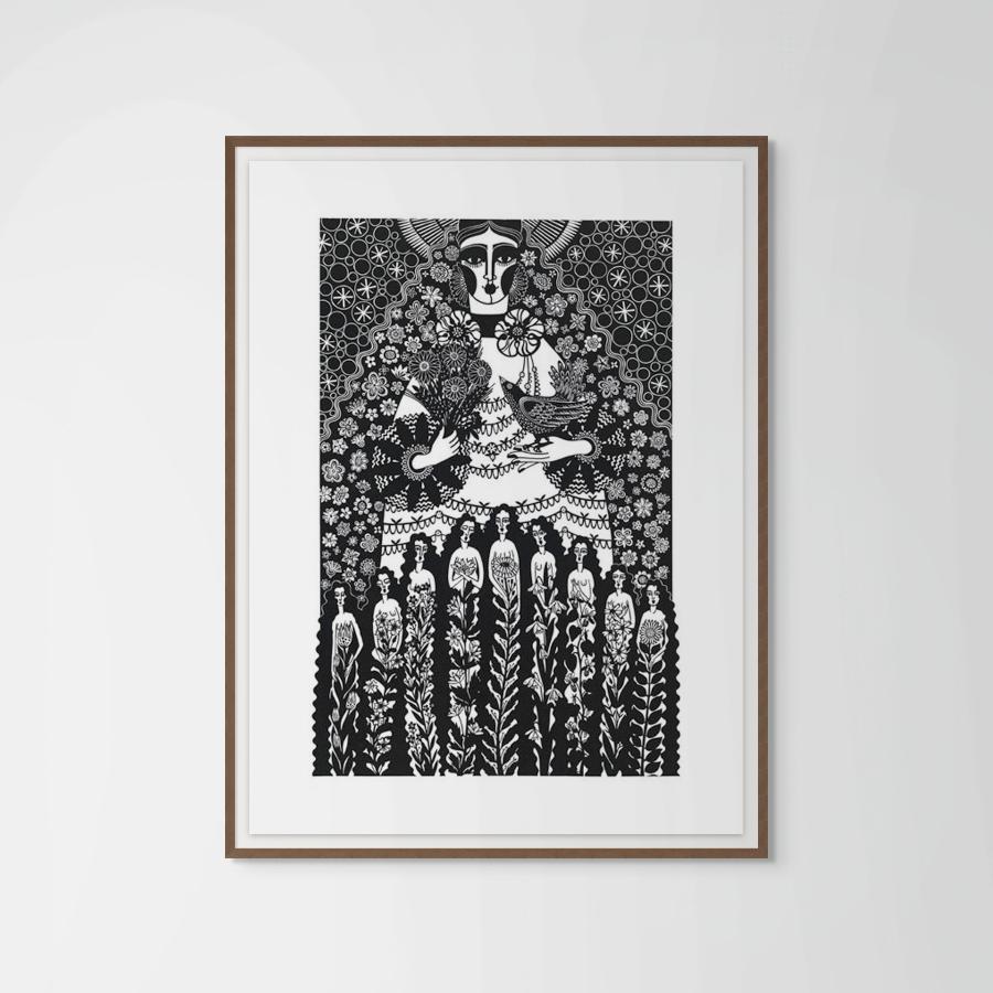 The Nine Maidens by Linda M Farquharson | Contemporary Linocut print for sale at The Biscuit Factory 