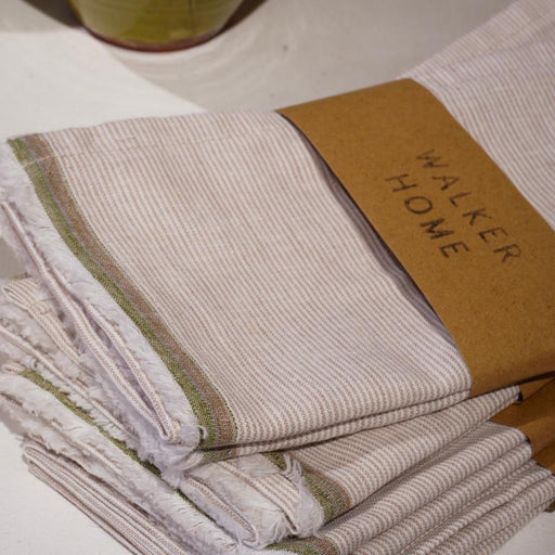 Linen Selvedge Napkins in Oatmeal Stripe by Walker Home | Handmade homewares for sale at The Biscuit Factory Newcastle 