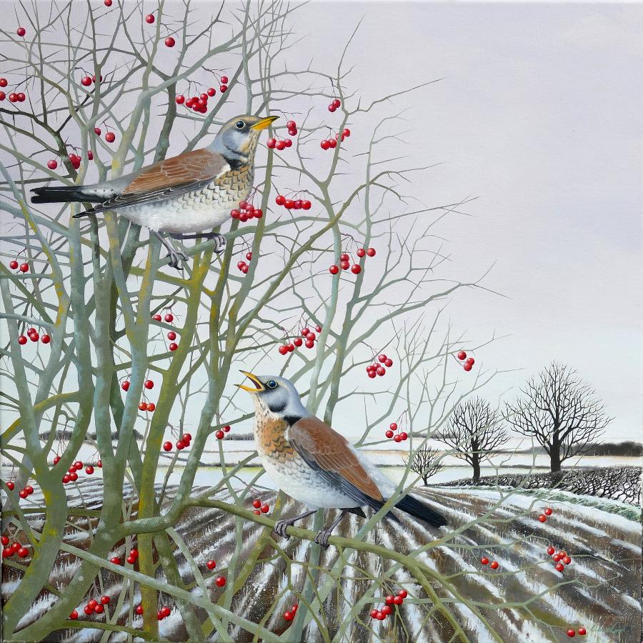 Winter Visitors by Heather Blanchard | Contemporary Painting for sale at The Biscuit Factory 